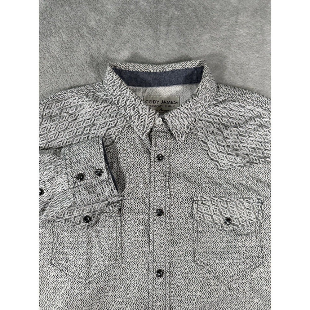 Cody James Western Shirt Mens Large Grey Geometric Pearl Snap Long Sleeve